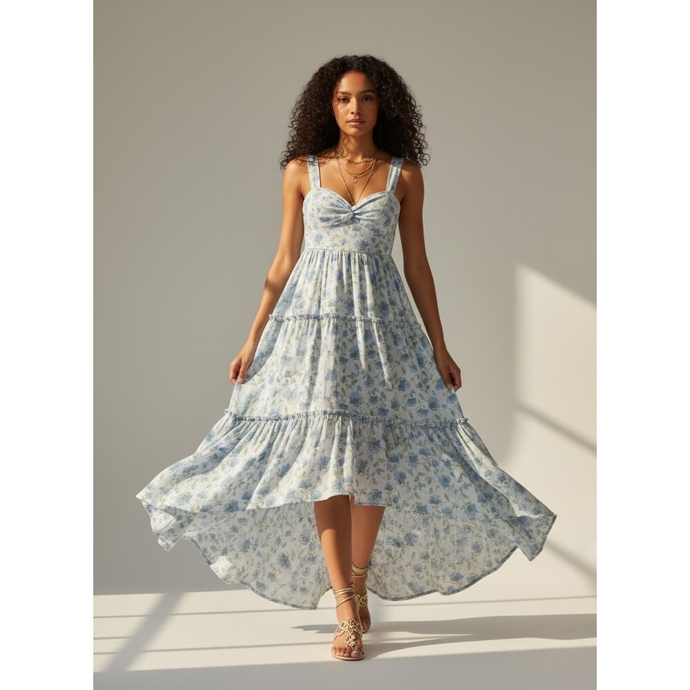 Altar'd State Ramira Blue Hydrangea Tiered XS Homecoming Wedding Guest
